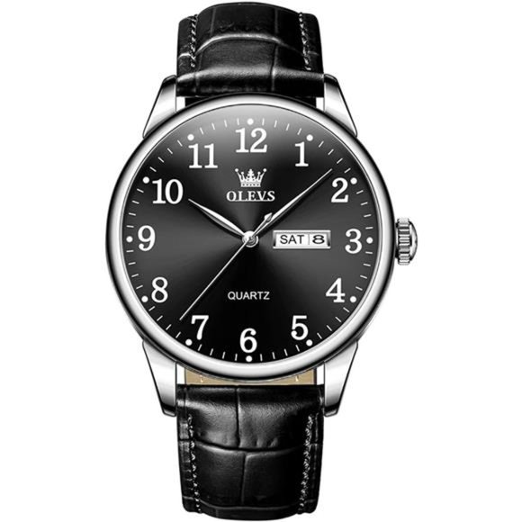 Leather Watches for Men Quartz Number Watch with Date Waterproof Watch - Picture 1 of 6